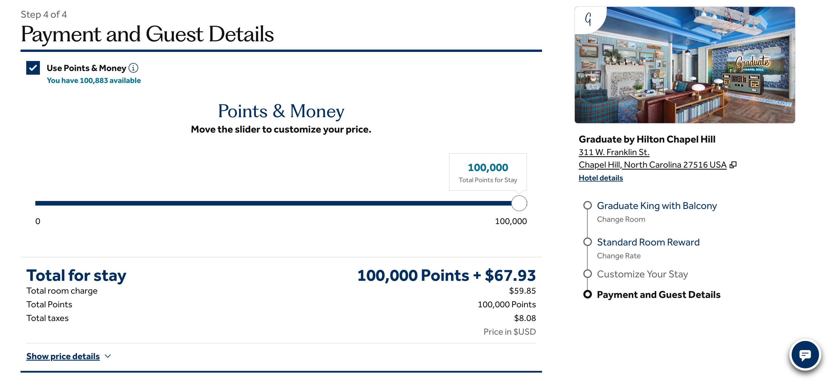 Graduate Chapel Hill booking with Points & Money screenshot